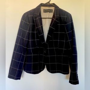 Plaid navy wool blazer preppy academia XL Zara Basics